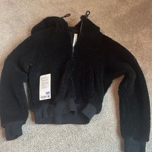 Lululemon Textured Fleece Half-Zip Black Plush Hoodie Sherpa Size 2